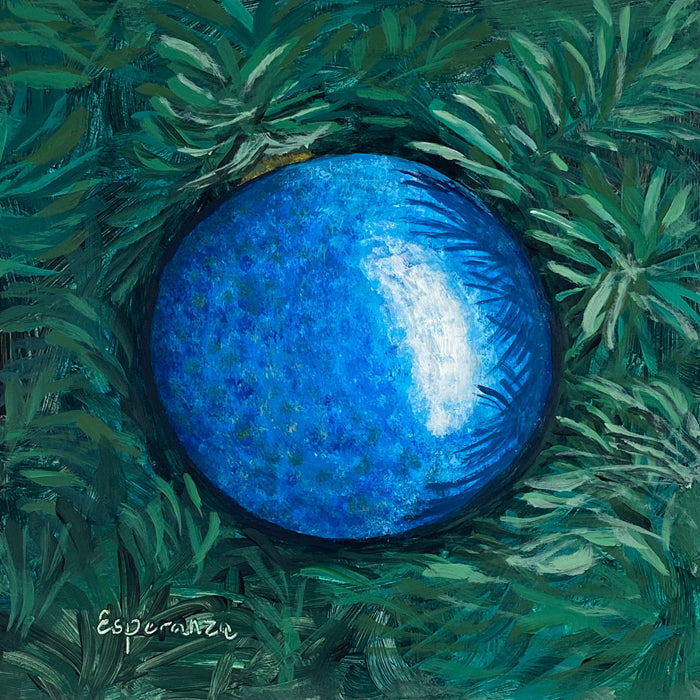 "Blue Glitter Ball Ornament" 6x6 original painting