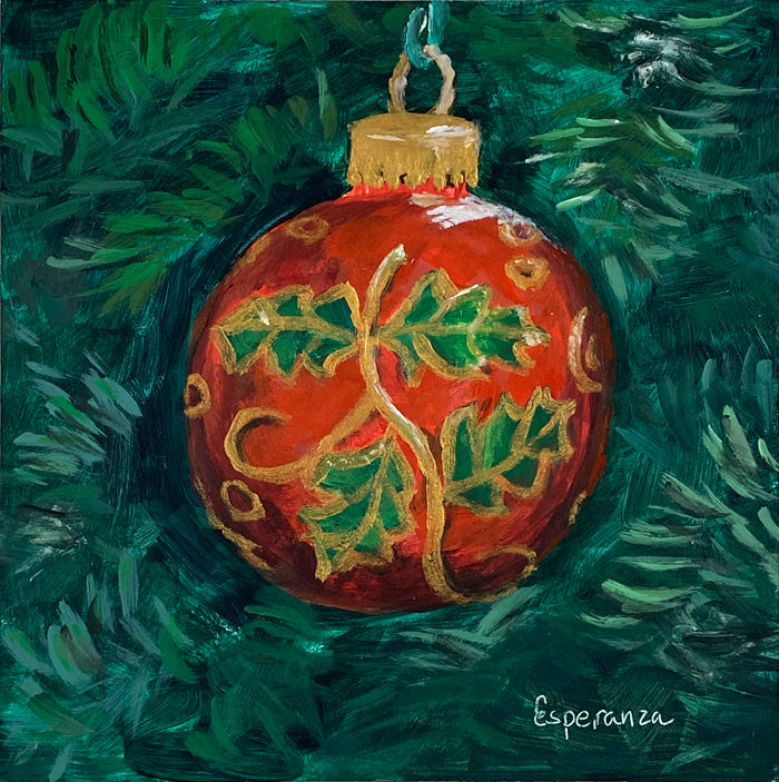 "Gold Leaf Ball Ornament" 6x6 original painting