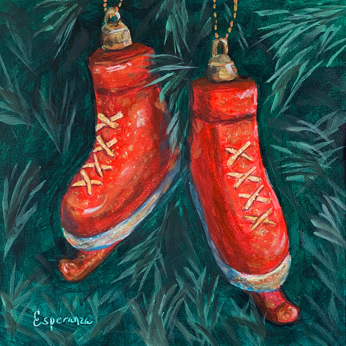 "Ice Skates Ornament" 6x6 original painting