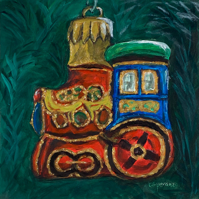 "Little Train Ornament" 6x6 original painting