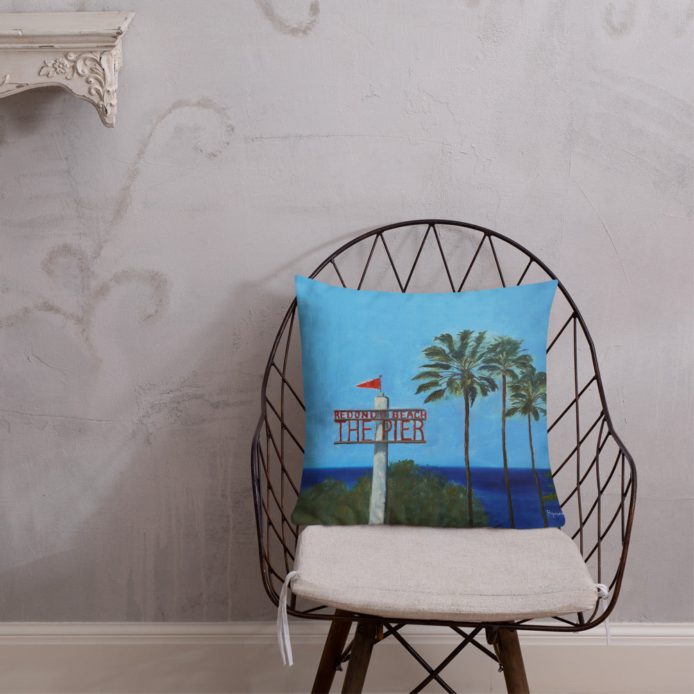 Fine Art Throw Pillow, "This Way to Redondo Beach Pier", from original artwork by Esperanza Deese