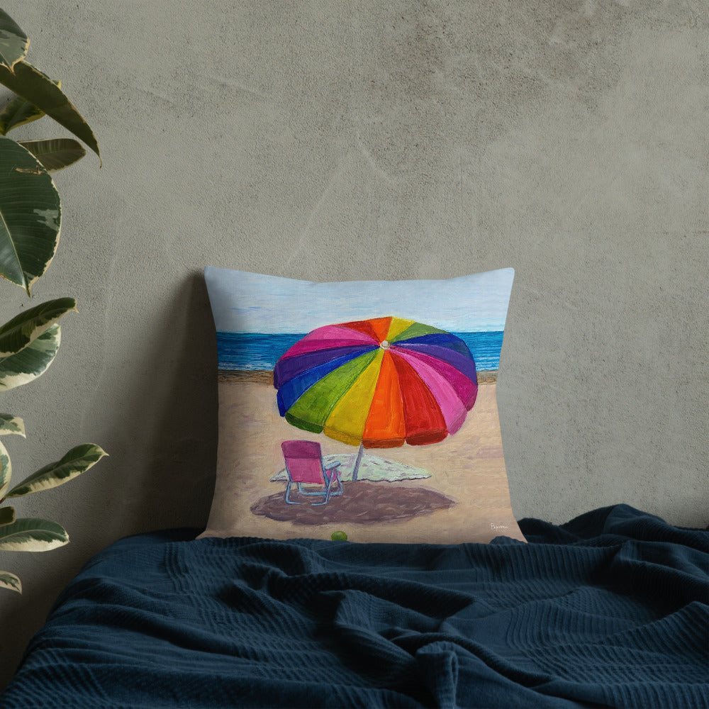 Fine Art Throw Pillow, "Beach Umbrella", from original artwork by Esperanza Deese