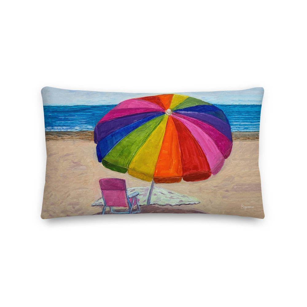 Fine Art Throw Pillow, "Beach Umbrella", from original artwork by Esperanza Deese