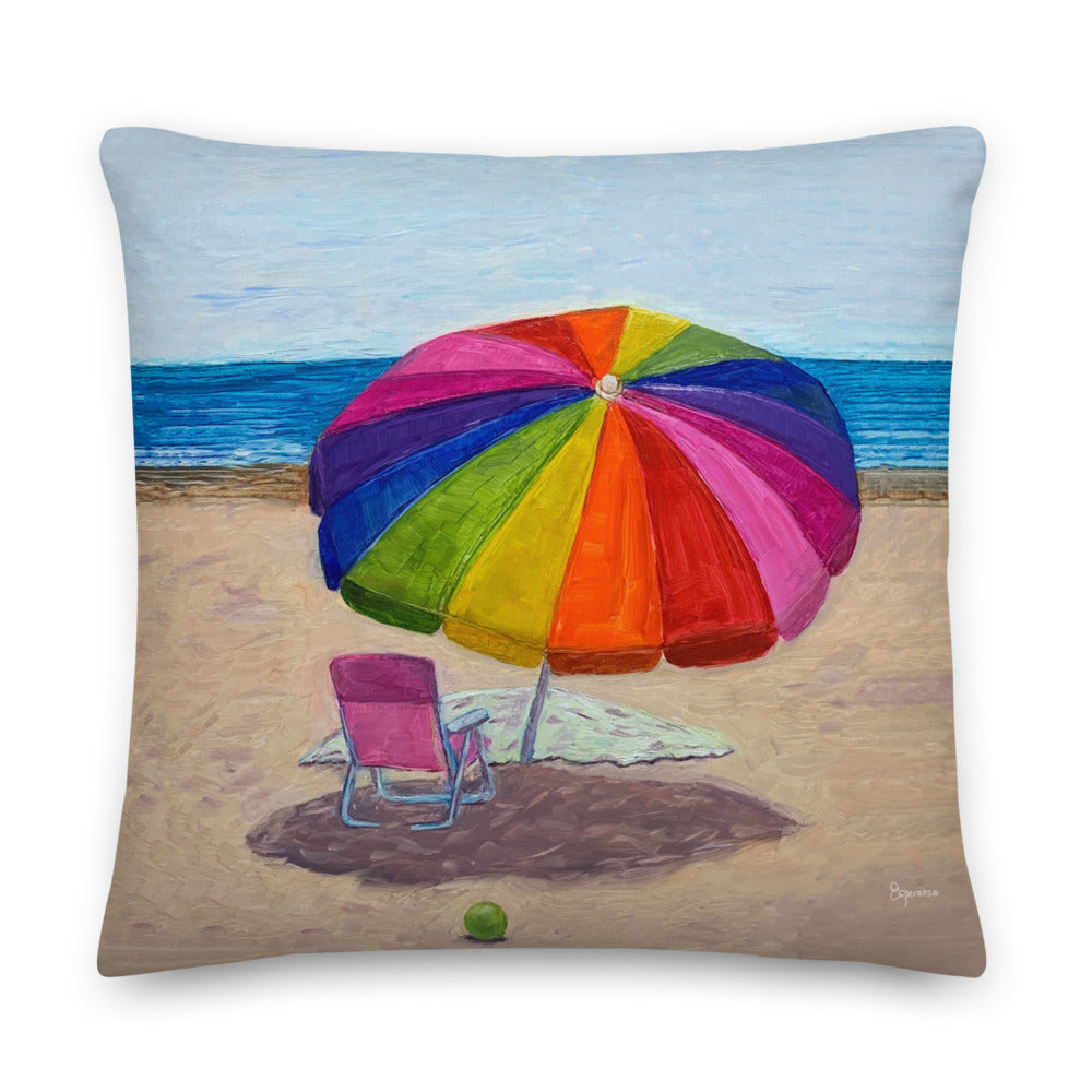 Fine Art Throw Pillow, "Beach Umbrella", from original artwork by Esperanza Deese