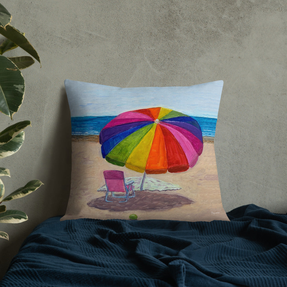 Fine Art Throw Pillow, "Beach Umbrella", from original artwork by Esperanza Deese