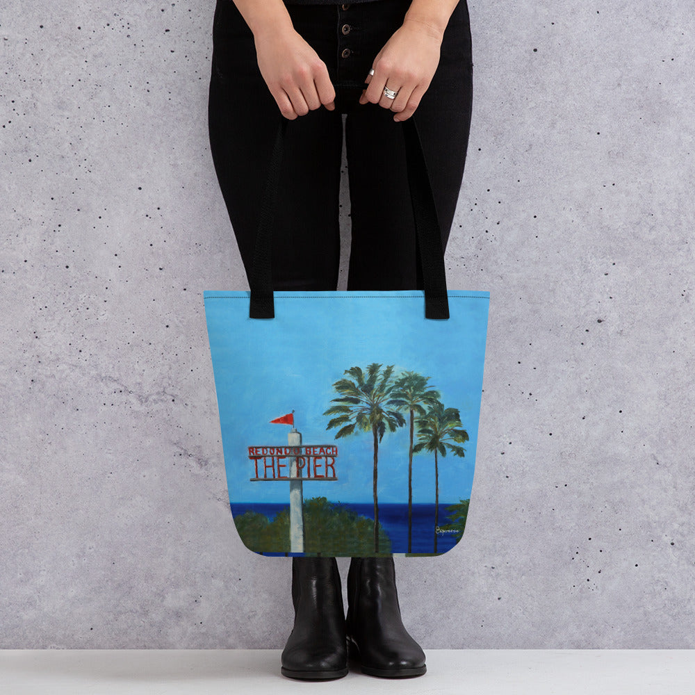 Fine Art Tote Bag, "This Way to Redondo Beach Pier", from original artwork by Esperanza Deese